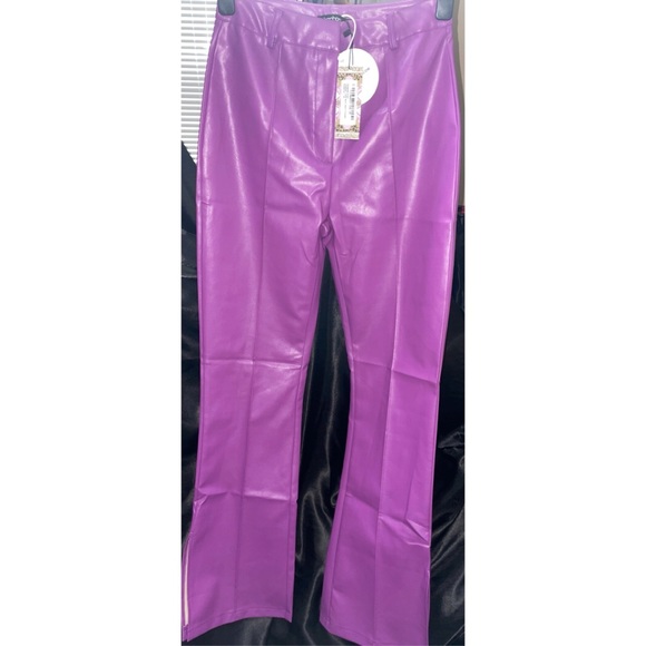 NEW BOOHOO - NEVER WORN‼️ Leather Look Split Hem Trousers US SIZE 6 UK SIZE 10 - Picture 6 of 9